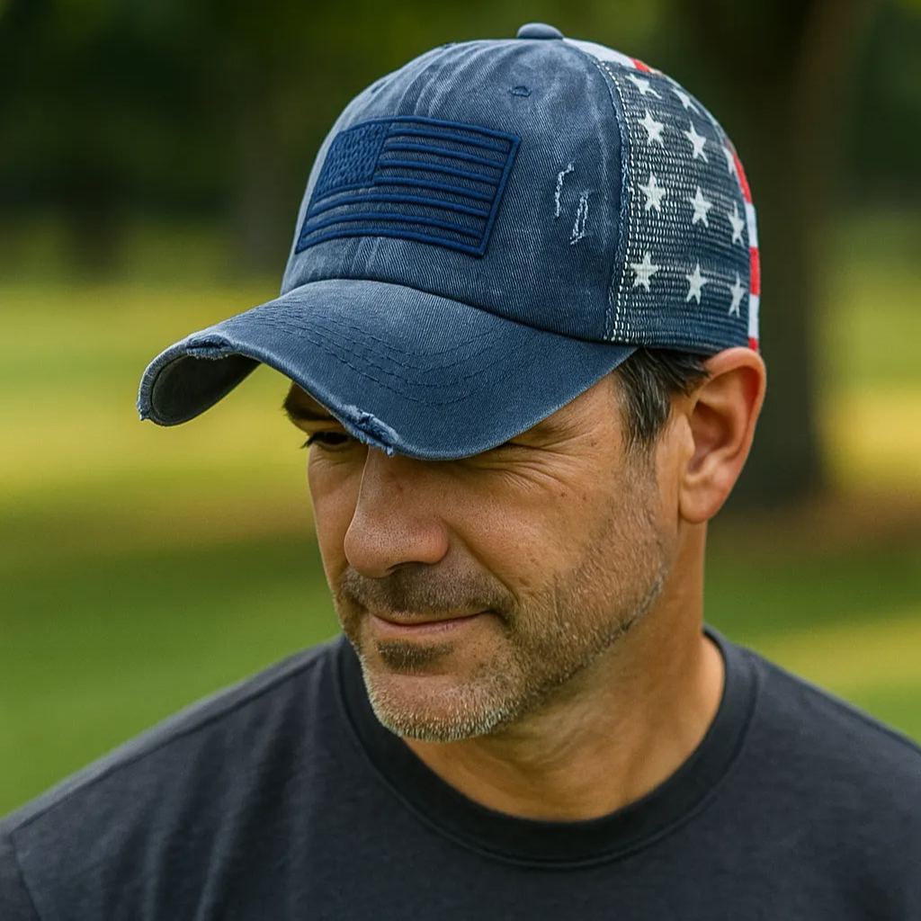 “Patriotic Retro” Distressed American Flag Trucker Hat