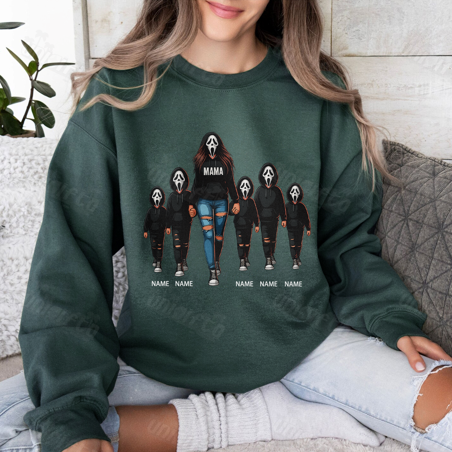 Halloween Horror Mama Custom Kid Name Sweatshirt