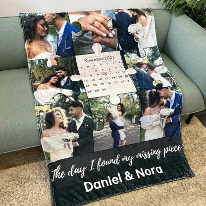The Day I Found My Missing Piece Custom Couple Photos Blanket🧩