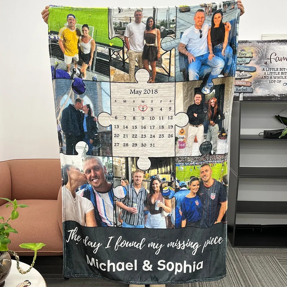 The Day I Found My Missing Piece Custom Couple Photos Blanket🧩