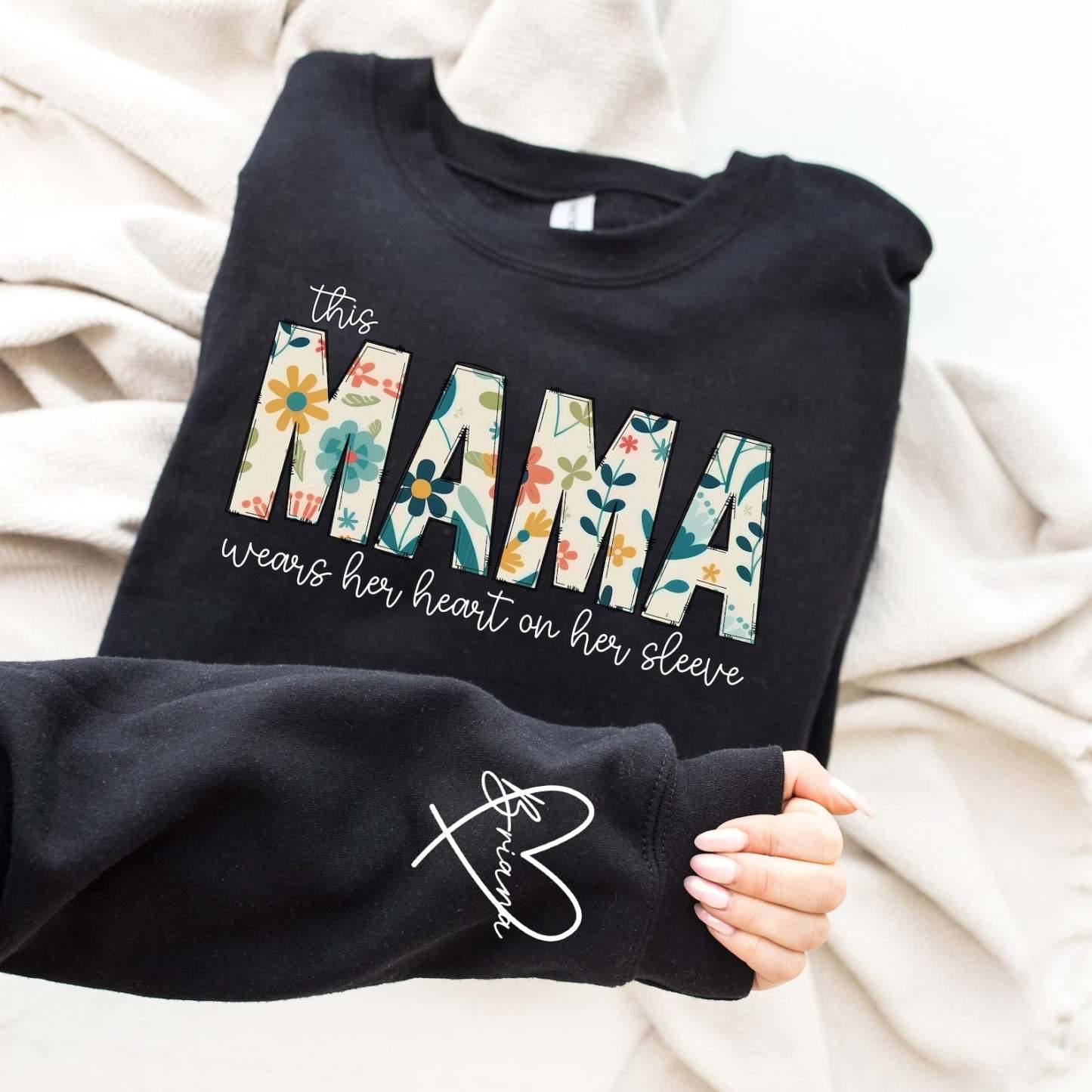 🔥Custom Wear Heart On Sleeve Sweatshirt For Mom And Grandma