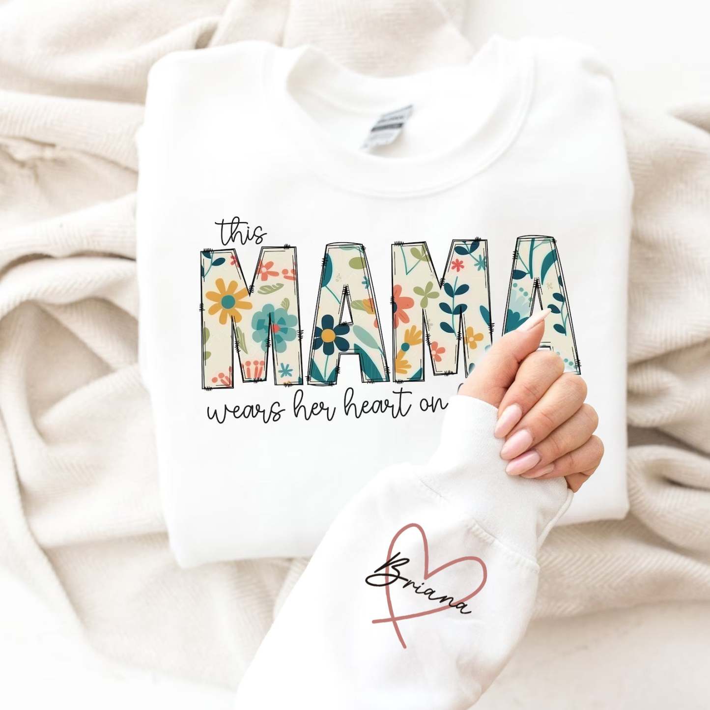 🔥Custom Wear Heart On Sleeve Sweatshirt For Mom And Grandma