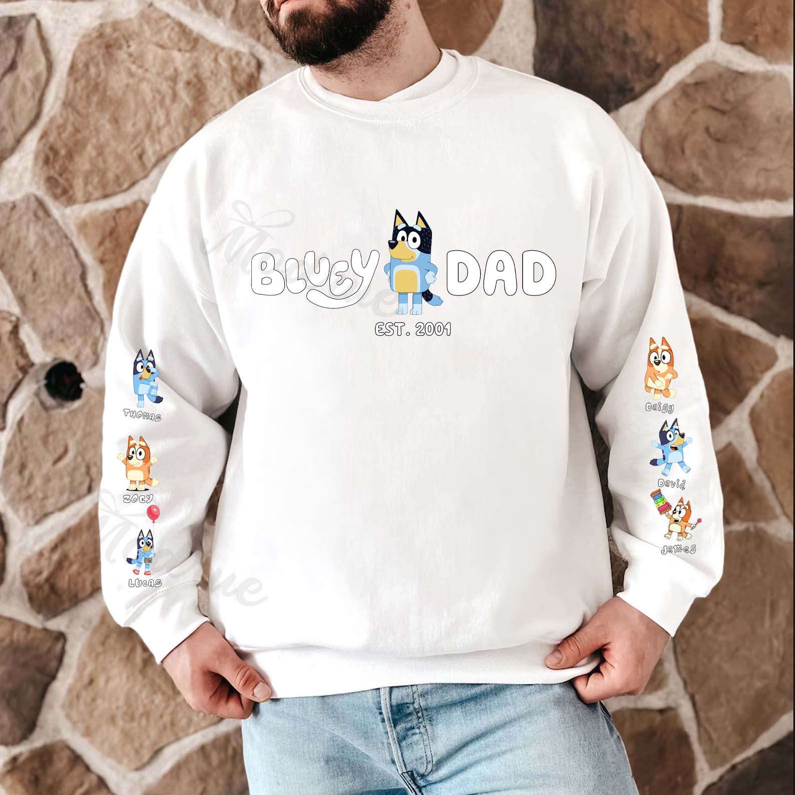 Custom Cartoon DAD Sweatshirt with Kid's Name on Sleeve