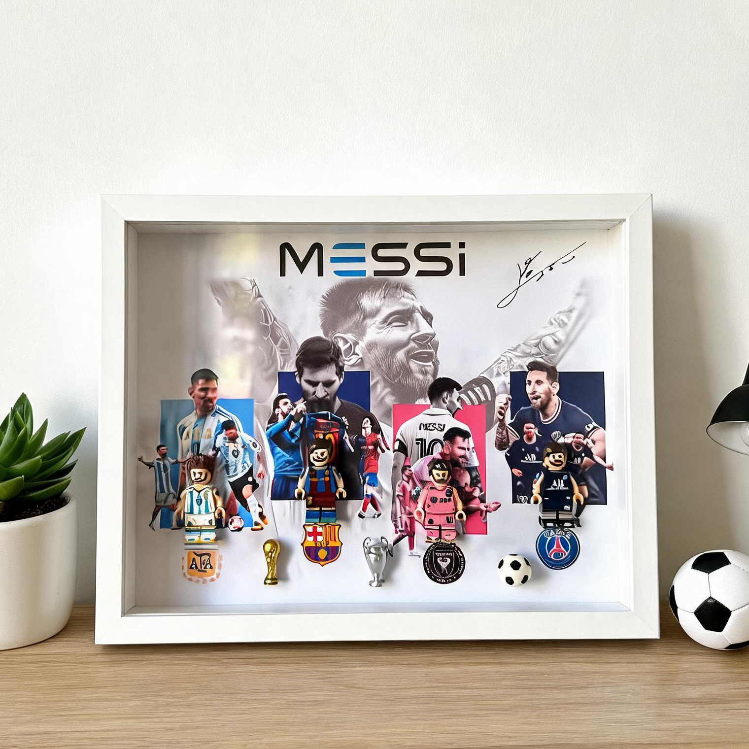 Messi 3D Collector’s Display Case – Football Legend Shadow Box with Depth Effect