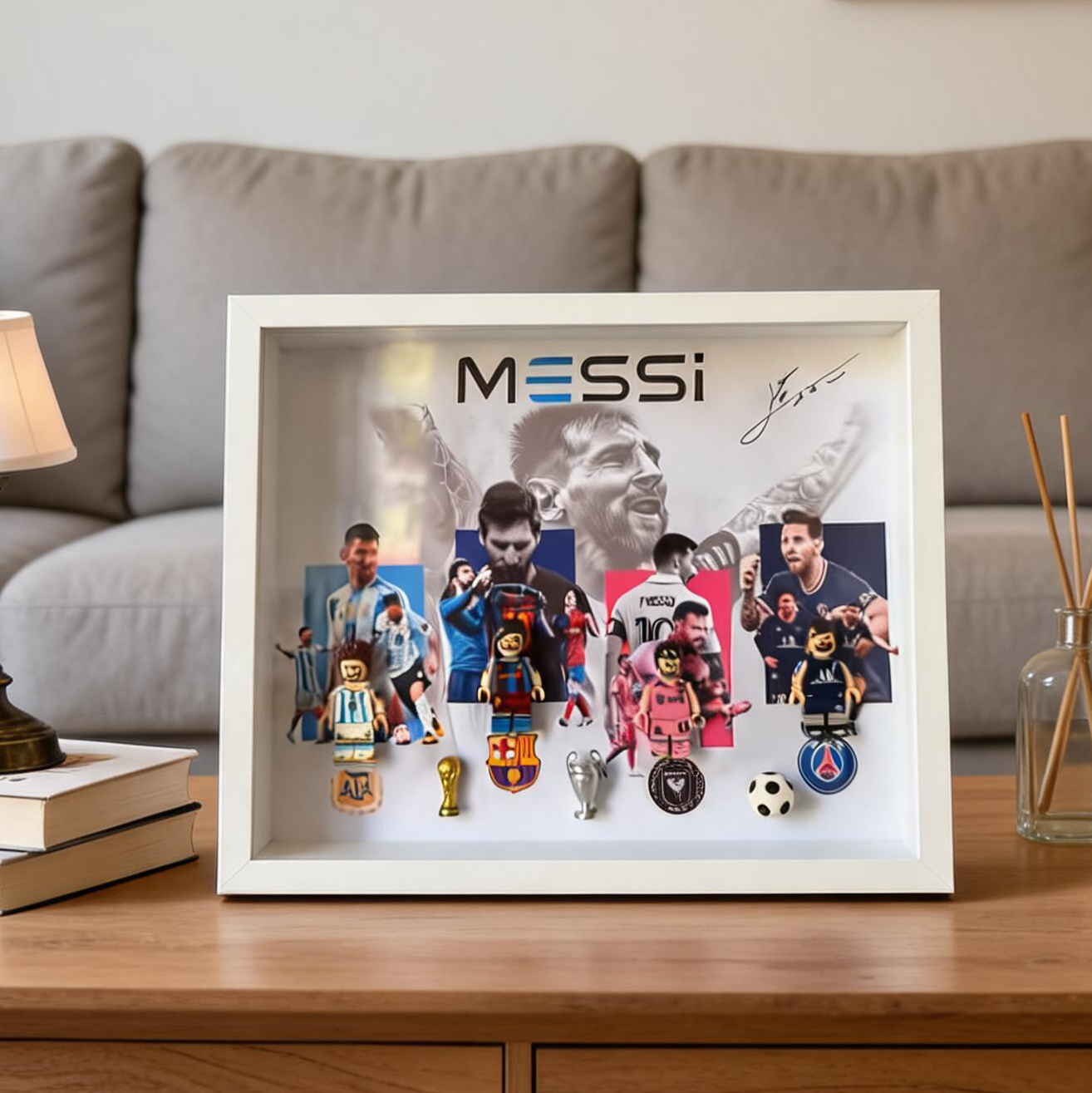Messi 3D Collector’s Display Case – Football Legend Shadow Box with Depth Effect