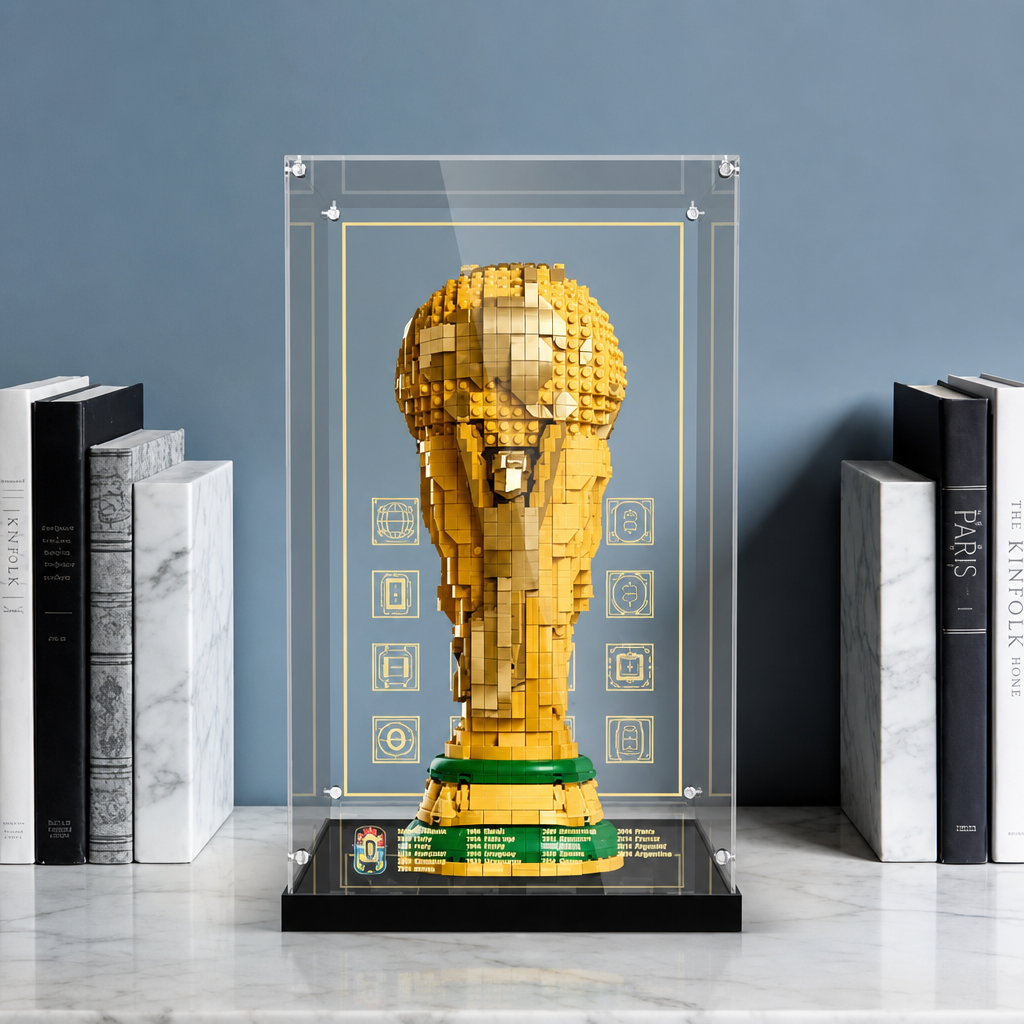 Custom LED Display Case for World Cup Trophy Building Block Model | Personalized Acrylic Name Display Box
