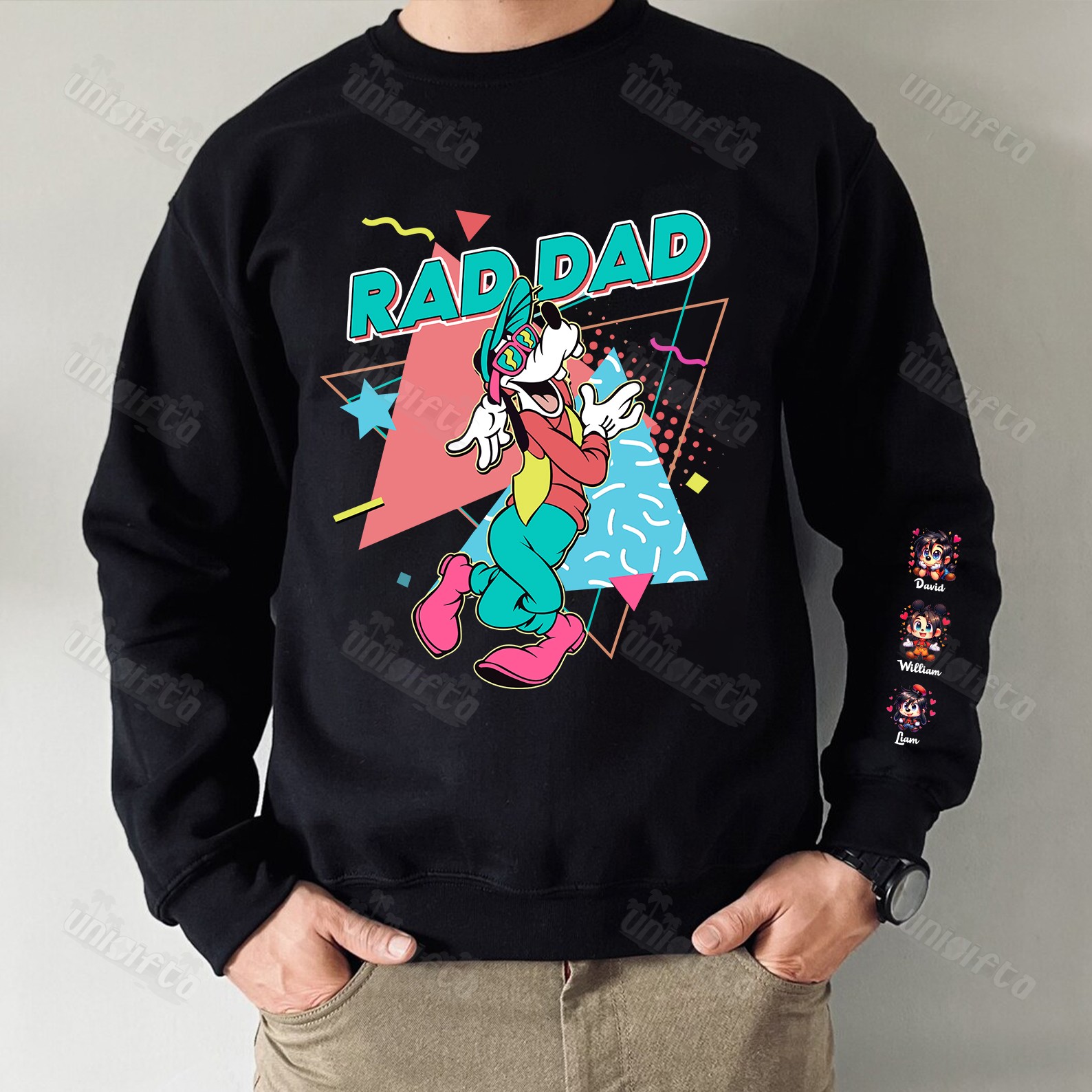 Custom Rad Dad Cute Sweatshirt with Kid's Name on Sleeve-Gift for Daddy