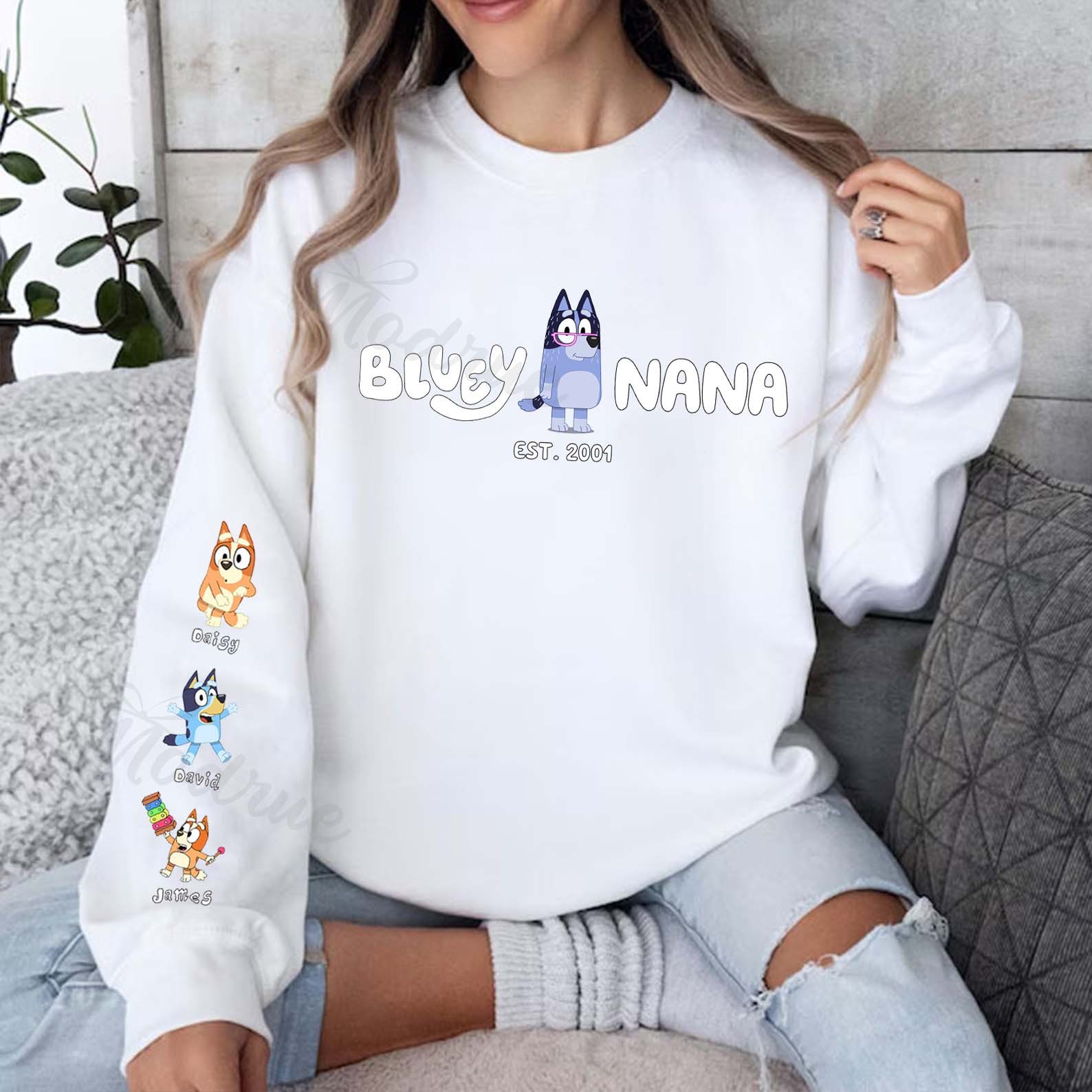 Custom Cartoon NANA Sweatshirt with Kid's Name on Sleeve
