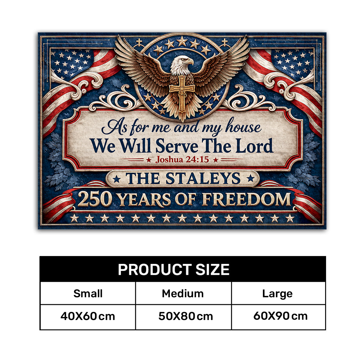 Personalized Patriotic Christian Doormat - "As For Me And My House We Will Serve The Lord" 250th American Freedom Faith Doormat