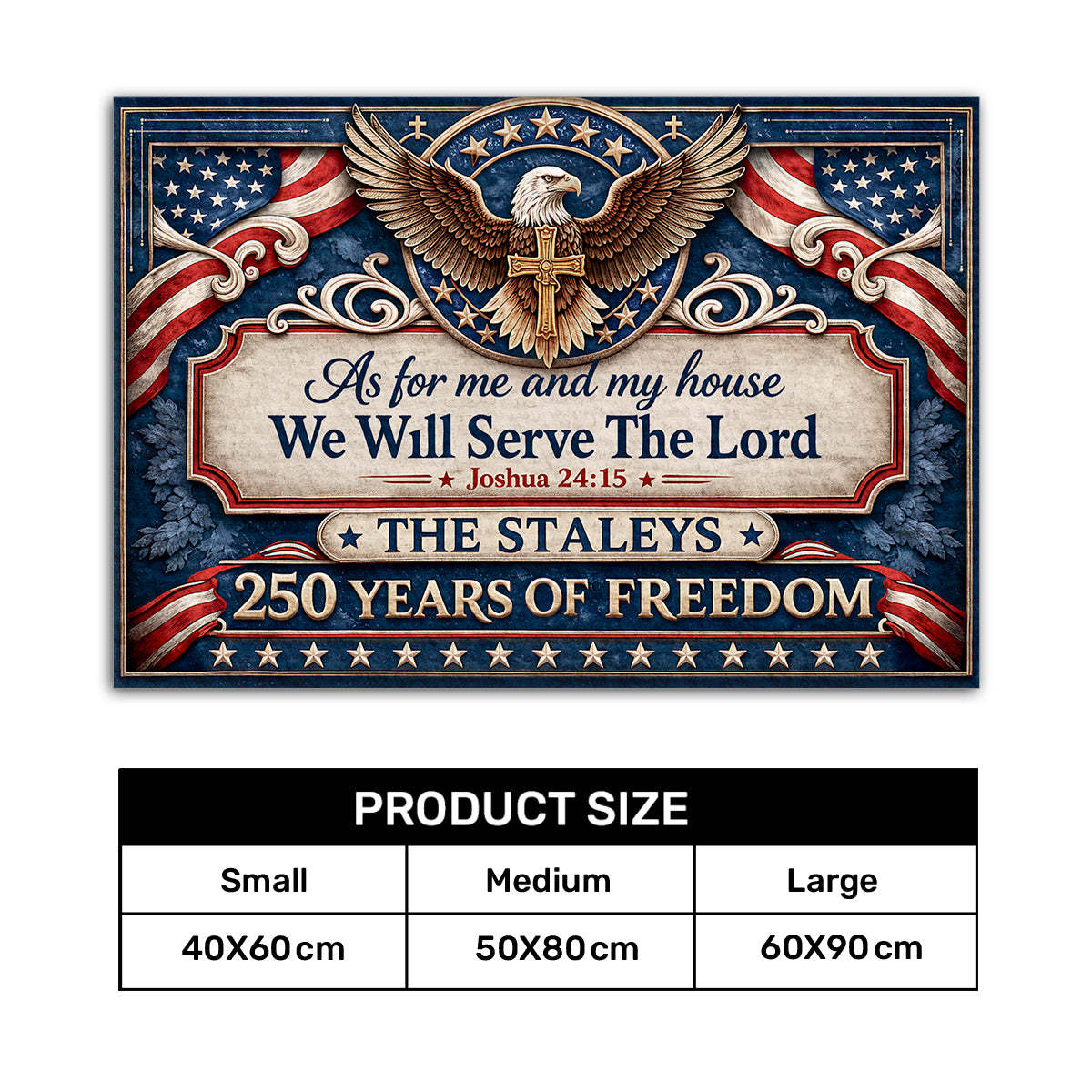 Personalized Patriotic Christian Doormat - "As For Me And My House We Will Serve The Lord" 250th American Freedom Faith Doormat