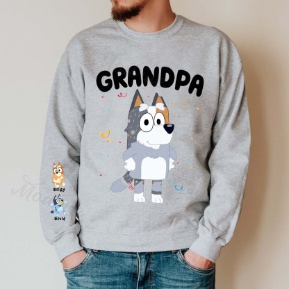 Custom Cartoon PAPA Sweatshirt with Kid's Name on Sleeve