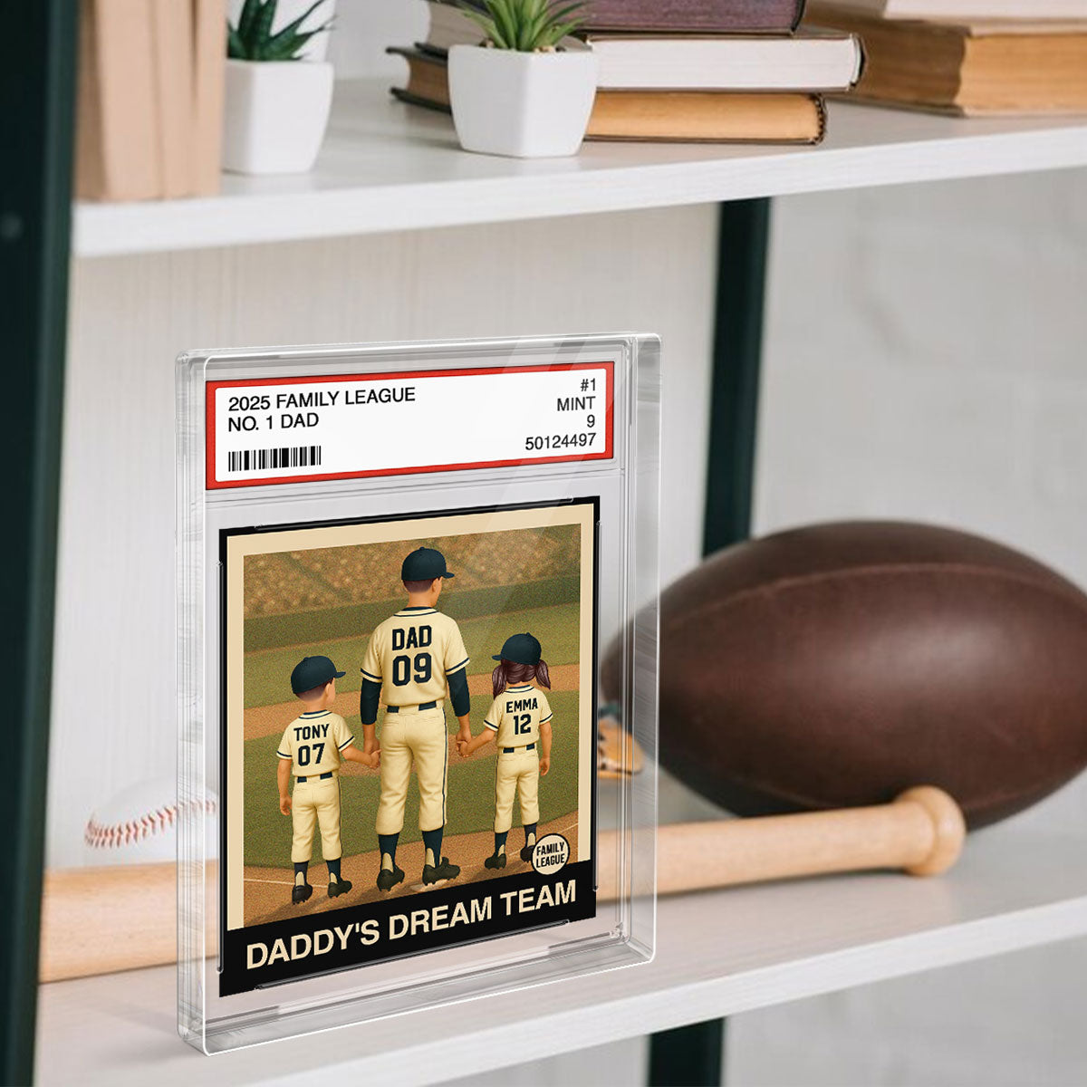 Baseball No. 1 Dad Grandpa Man & Kids Trading Card Style Personalized Acrylic Block Plaque