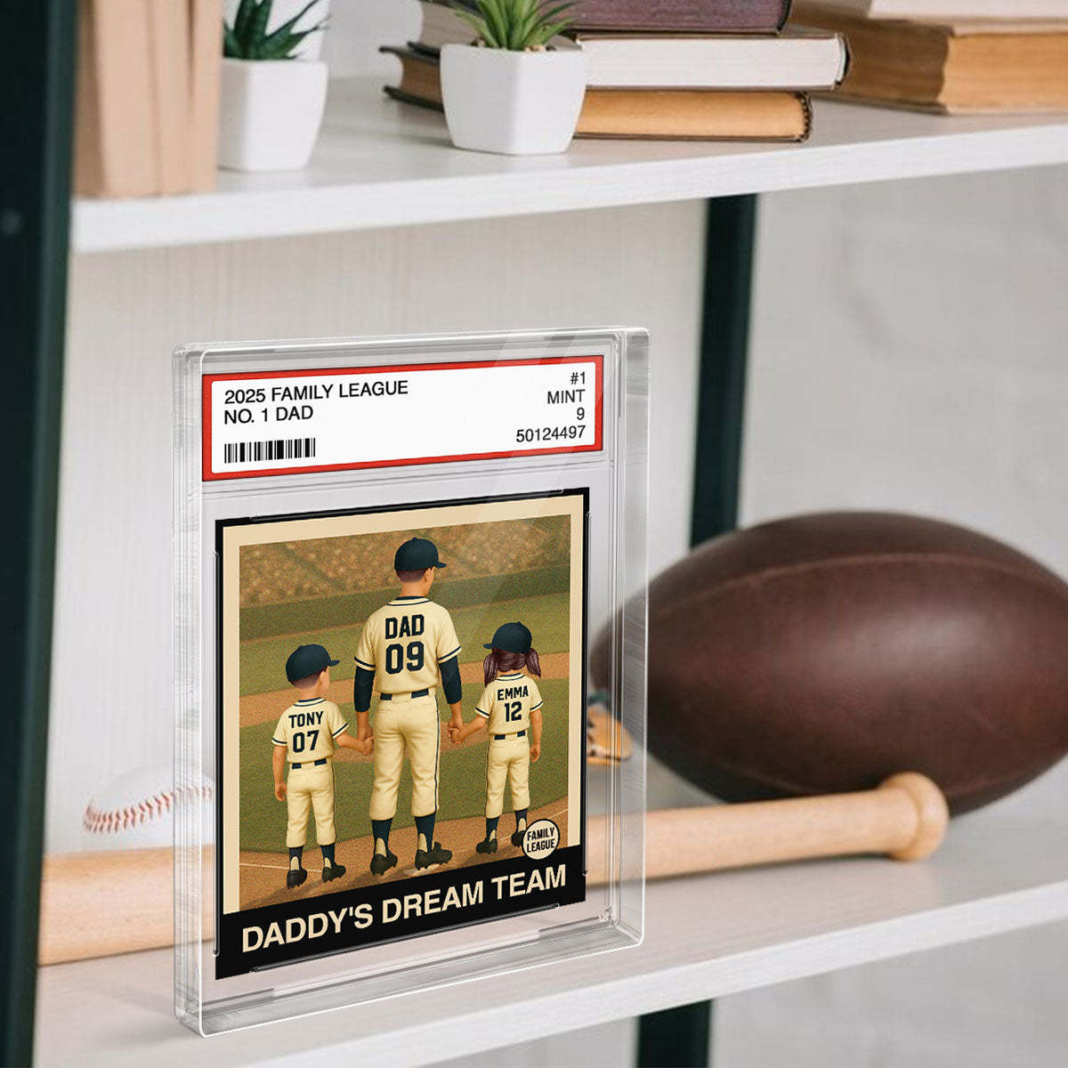 Baseball No. 1 Dad Grandpa Man & Kids Trading Card Style Personalized Acrylic Block Plaque