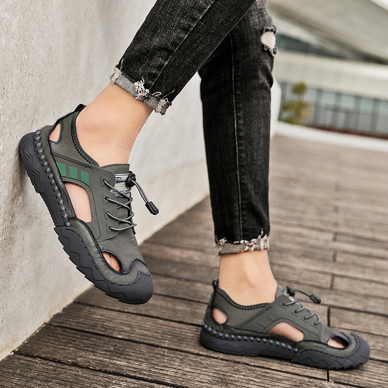 Men's comfortable genuine leather handmade breathable sandals