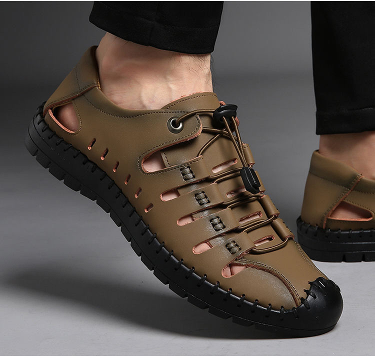 Hollowed-out Leather Sandals
