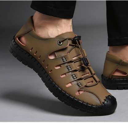 Hollowed-out Leather Sandals