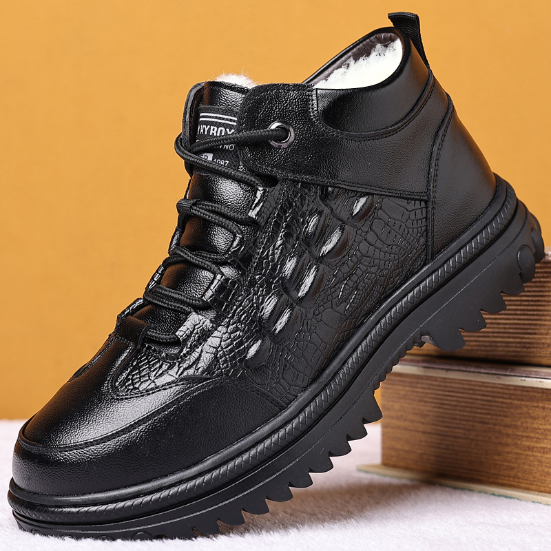 Men's Leather Boots - Wool Lining, Arch Support, Wide Toe, Slip-Resistant