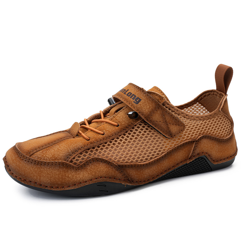 Men's Breathable Leather Orthopedic Shoes – Hand-Stitched, Non-Slip