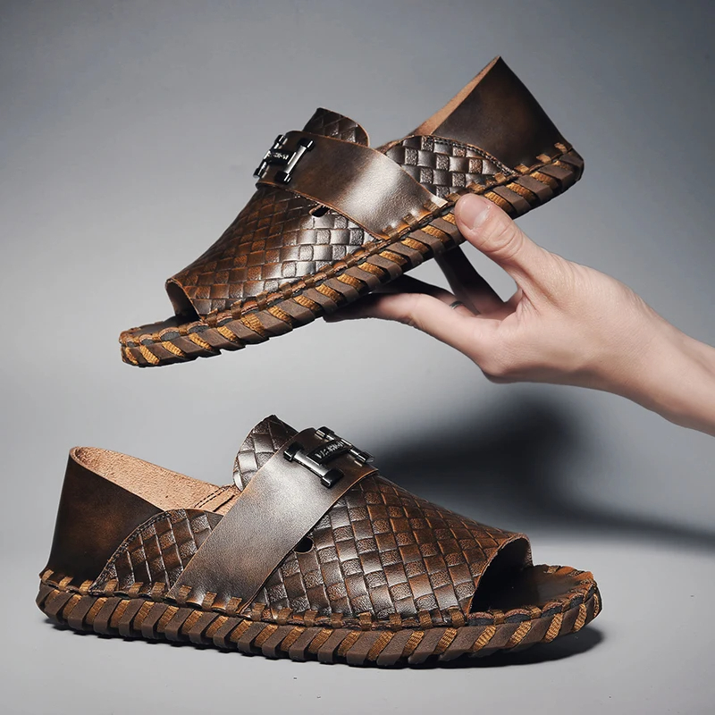 Men's Handcrafted Genuine Leather Sandals: Casual Beach Slippers