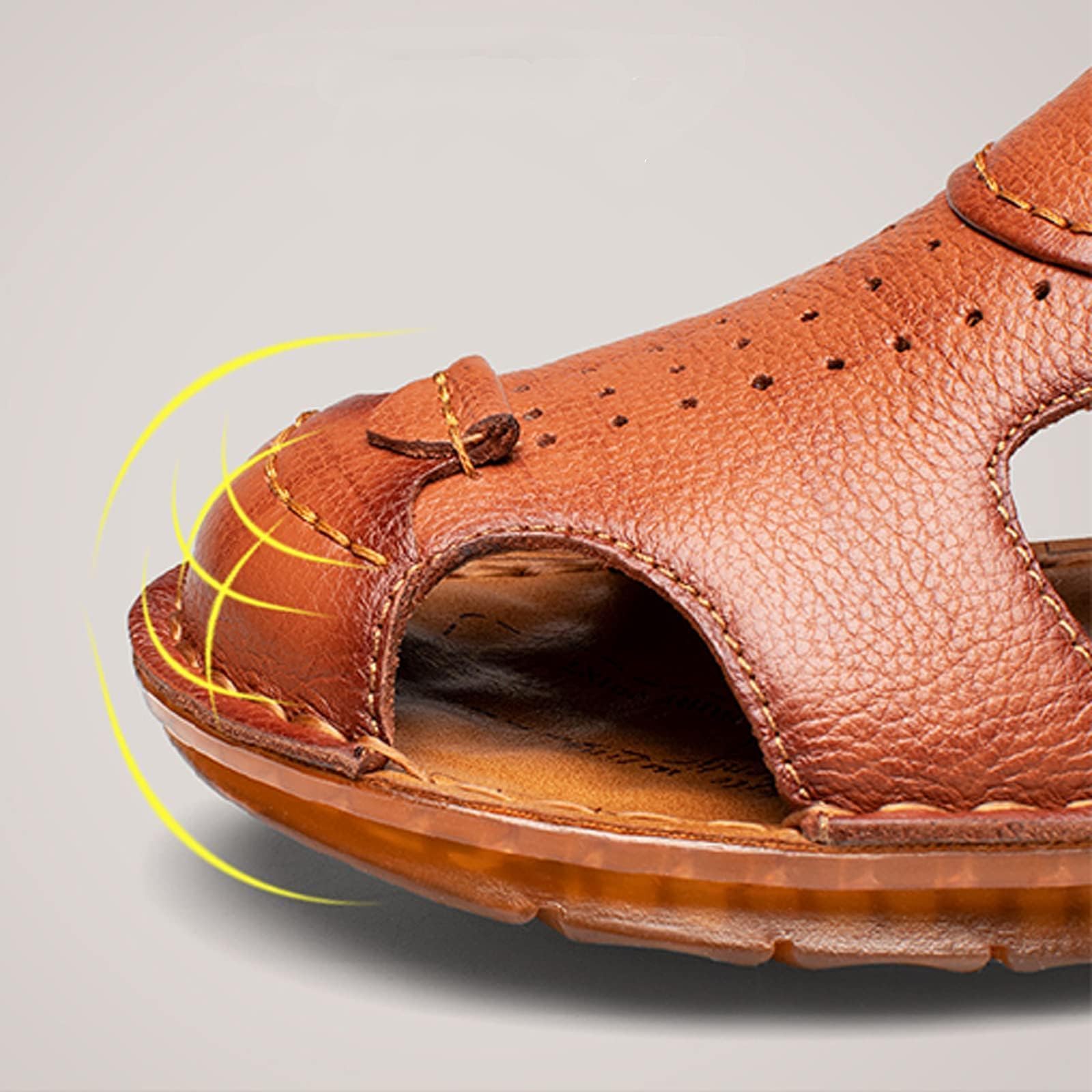 Men's Closed Toe Genuine Leather Soft Breathable Beach Roman Sandals