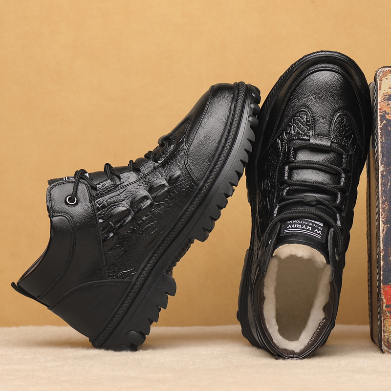 Men's Leather Boots - Wool Lining, Arch Support, Wide Toe, Slip-Resistant