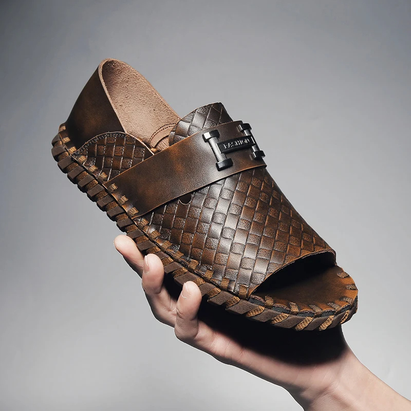 Men's Handcrafted Genuine Leather Sandals: Casual Beach Slippers