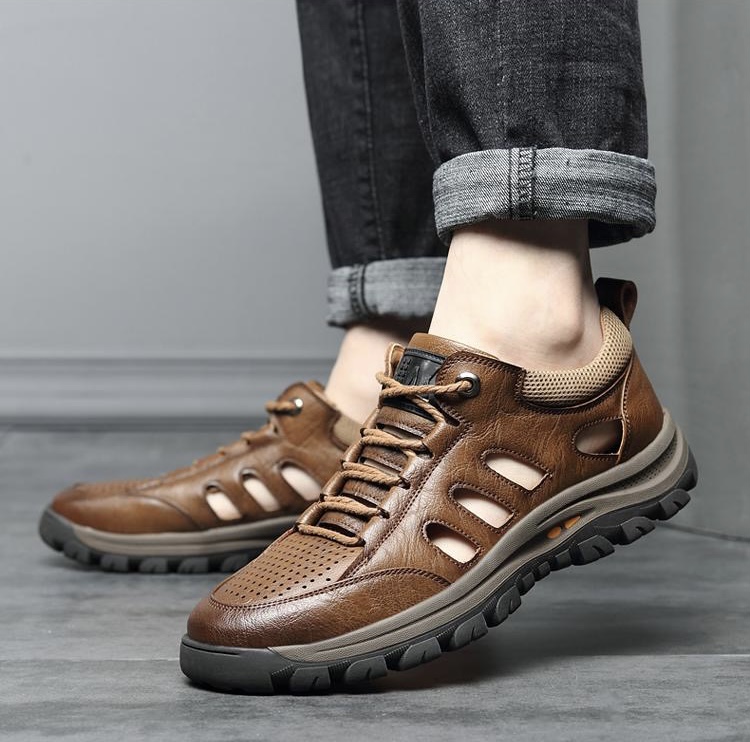 GARB Men's handmade cowhide porous breathable shoes