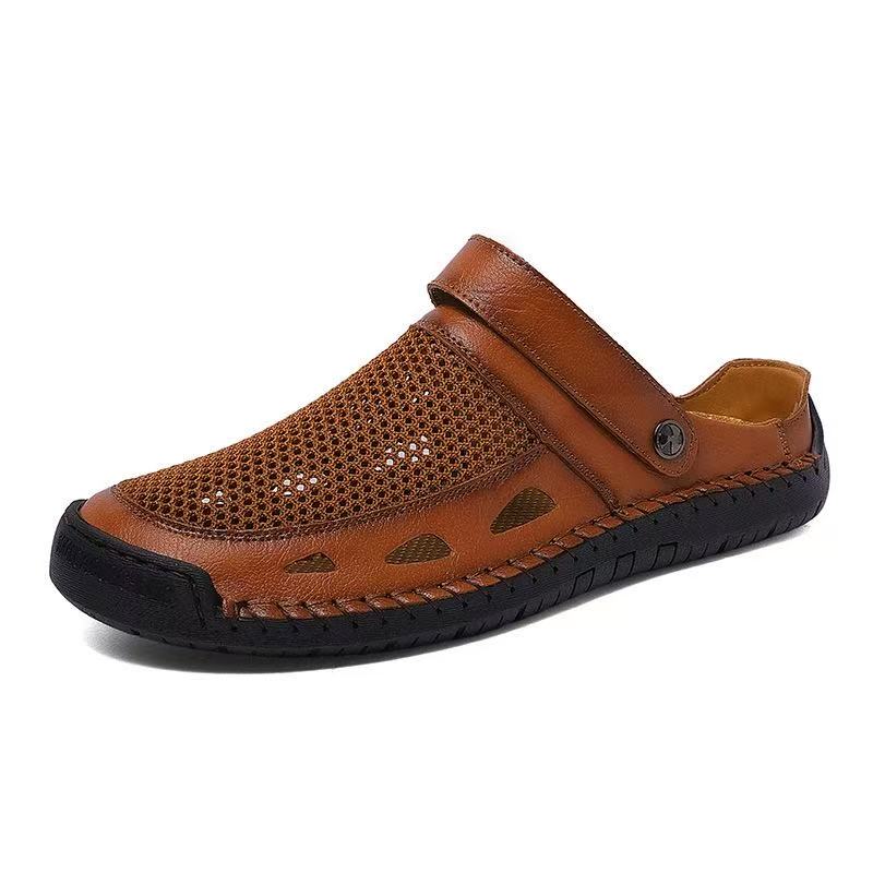 mens handmade No-glue Genuine Leather Breathable sandals