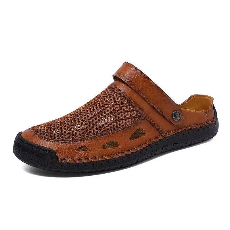 mens handmade No-glue Genuine Leather Breathable sandals