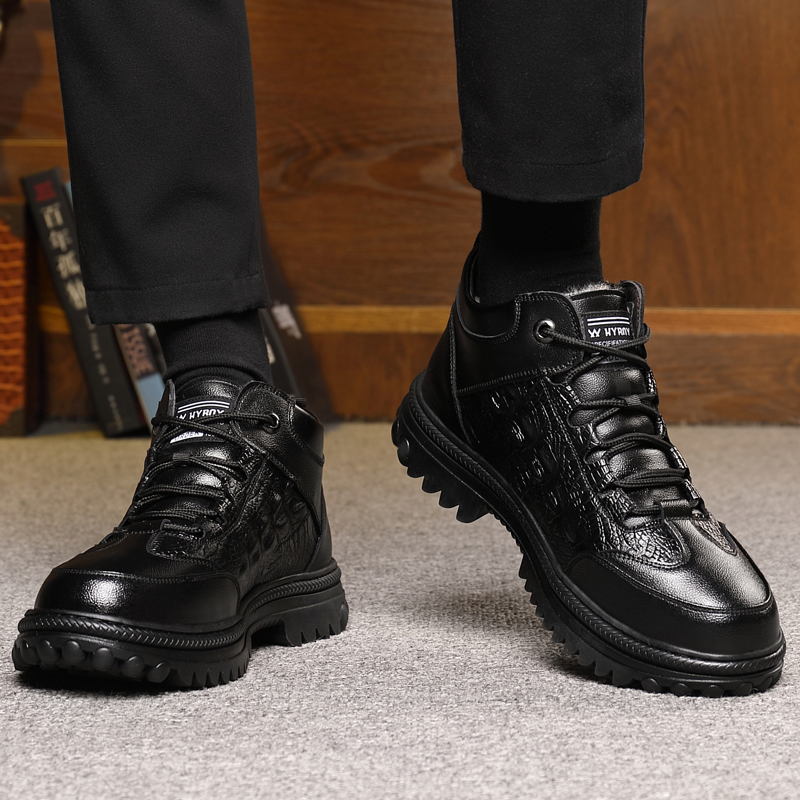 Men's Leather Boots - Wool Lining, Arch Support, Wide Toe, Slip-Resistant