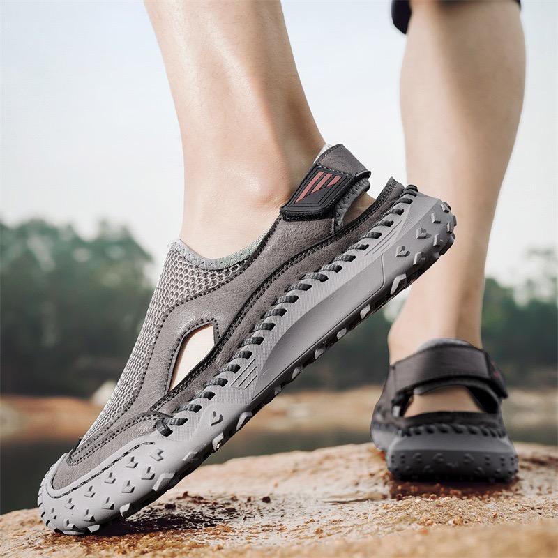 Mens Handcrafted Cowhide Mesh Breathable Orthopedic Outdoor Sandals