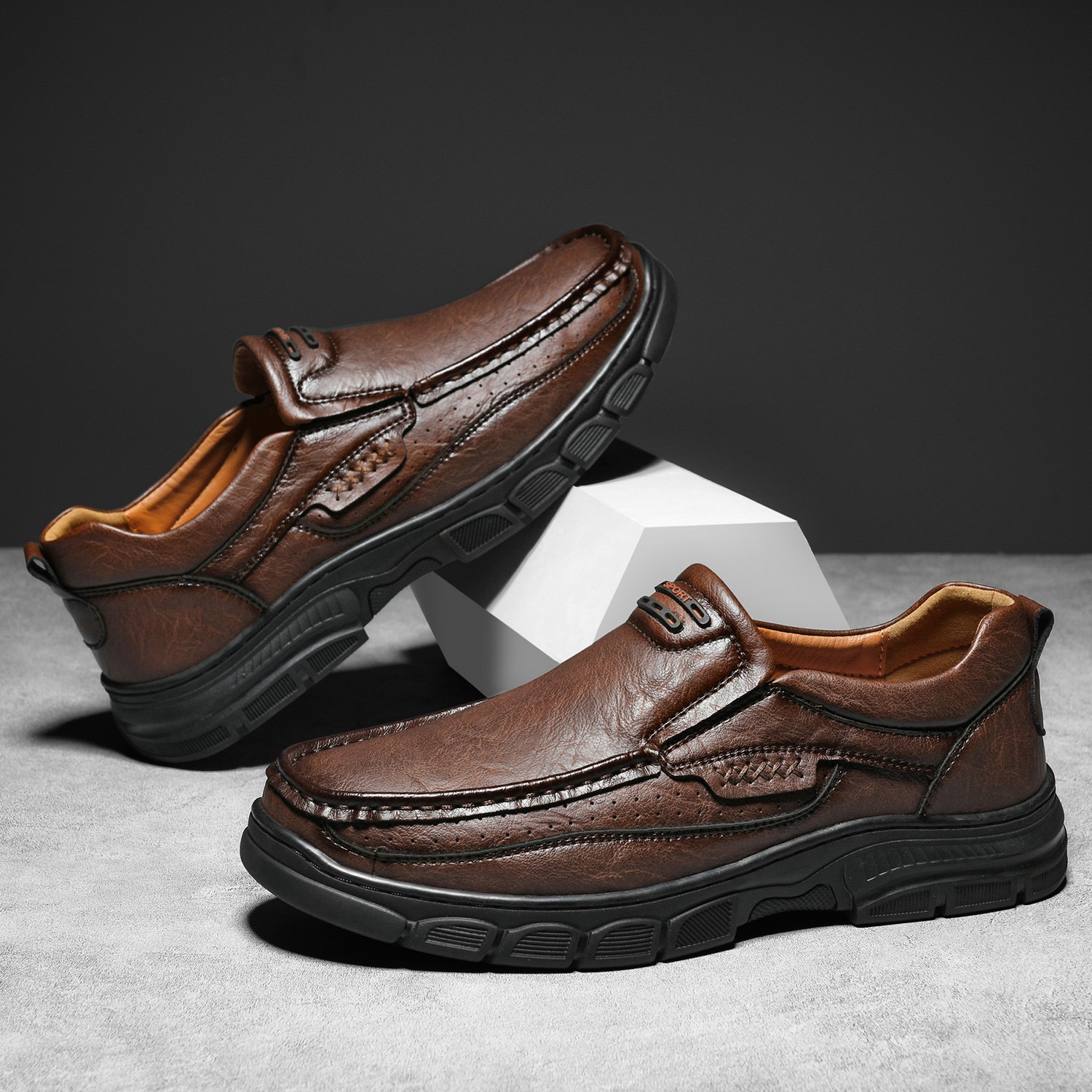 Men Handmade Genuine Leather Orthopedic Slip-on Loafers