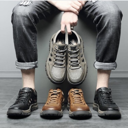 GARB Men's handmade cowhide porous breathable shoes