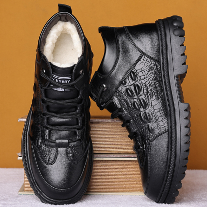 Men's Leather Boots - Wool Lining, Arch Support, Wide Toe, Slip-Resistant