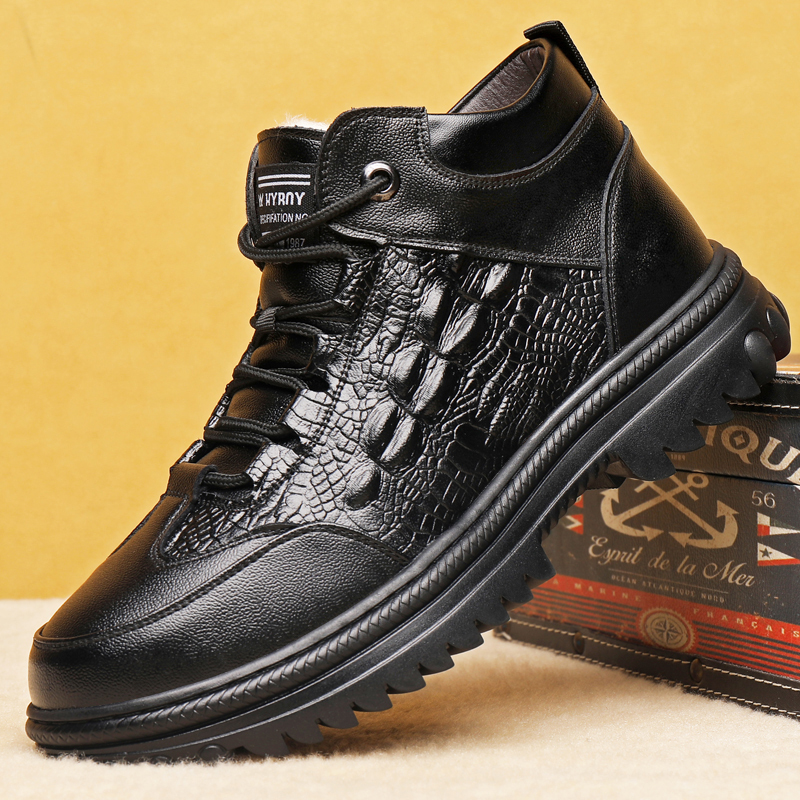 Men's Leather Boots - Wool Lining, Arch Support, Wide Toe, Slip-Resistant