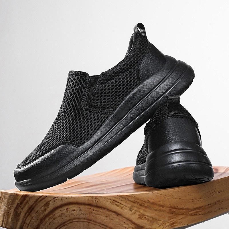 Men's Orthopedic Arch Support Leather & Mesh Slip-On Shoes - Wide Toe Box, Breathable Comfort