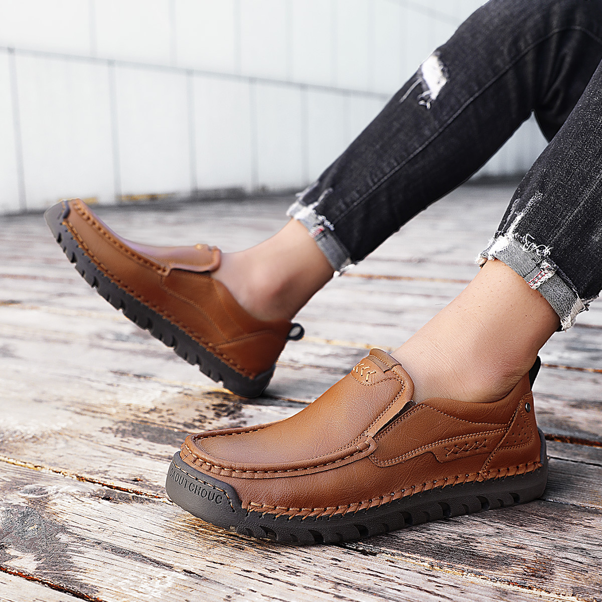 Mens Handcrafted Cowhide Orthopedic Loafers