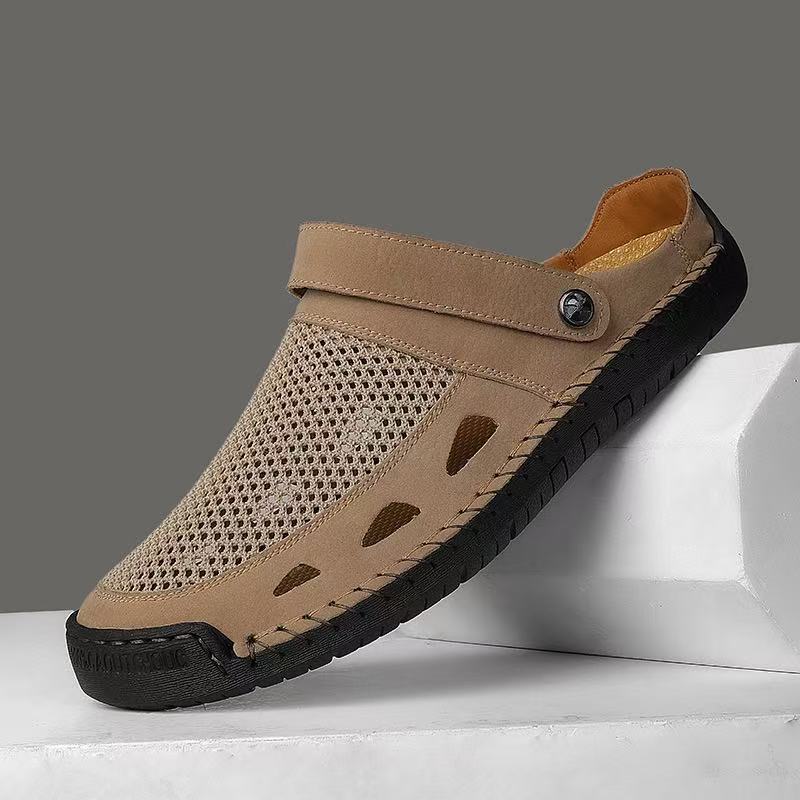 mens handmade No-glue Genuine Leather Breathable sandals
