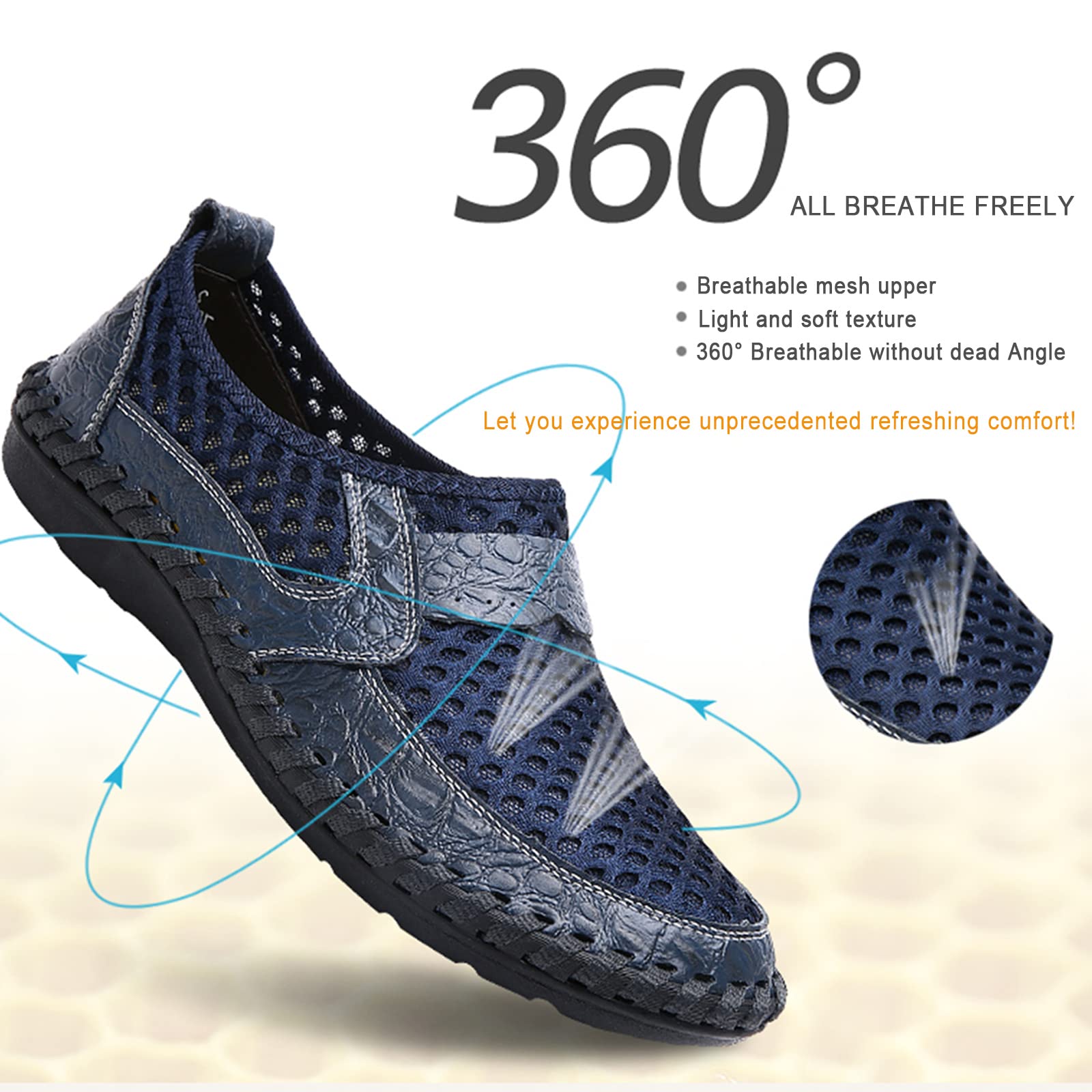 GARB Men's handmade genuine leather mesh breathable slip-on shoes