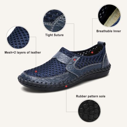 GARB Men's handmade genuine leather mesh breathable slip-on shoes