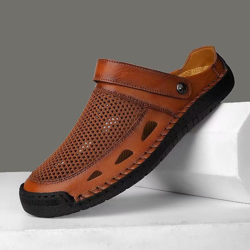 mens handmade No-glue Genuine Leather Breathable sandals