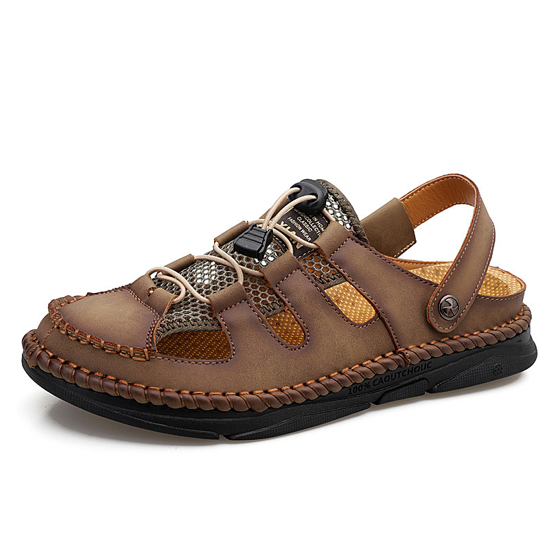 GARB Men's genuine leather handmade breathable sandals