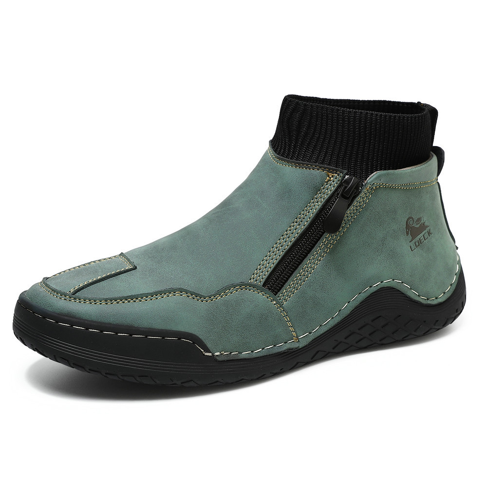 Men's Casual Slip-On Bootie High Top Genuine Leather Zipper Boots