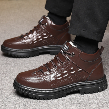 Men's Leather Boots - Wool Lining, Arch Support, Wide Toe, Slip-Resistant