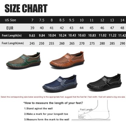 GARB Men's handmade genuine leather mesh breathable slip-on shoes