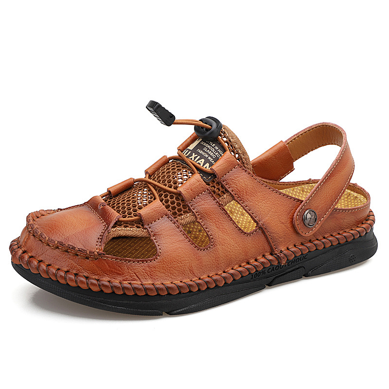 GARB Men's genuine leather handmade breathable sandals