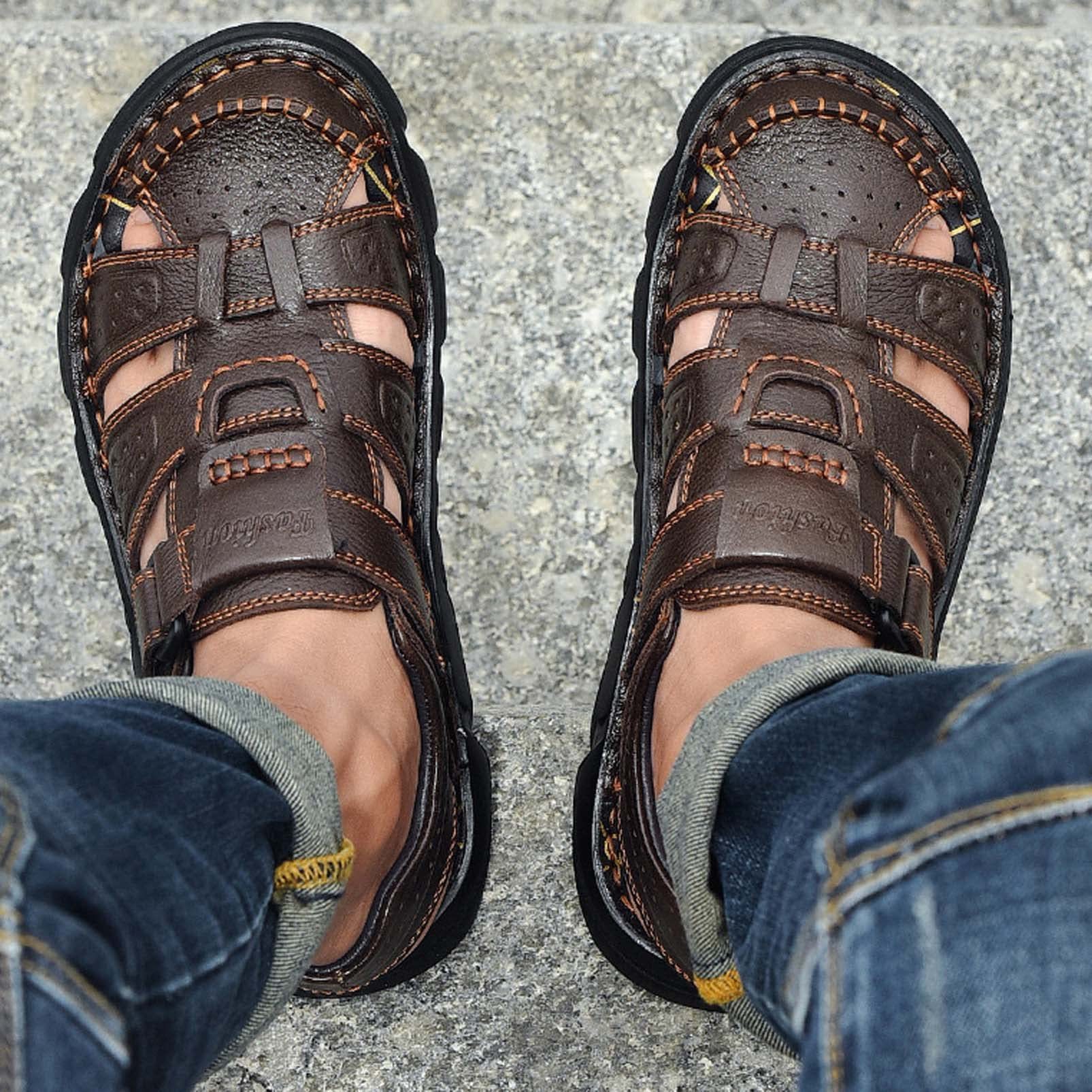 Men's  Closed Toe Outdoor Handmade Leather Sandal