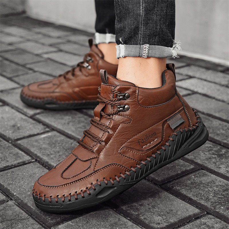 mens genuine leather orthopedic boots 