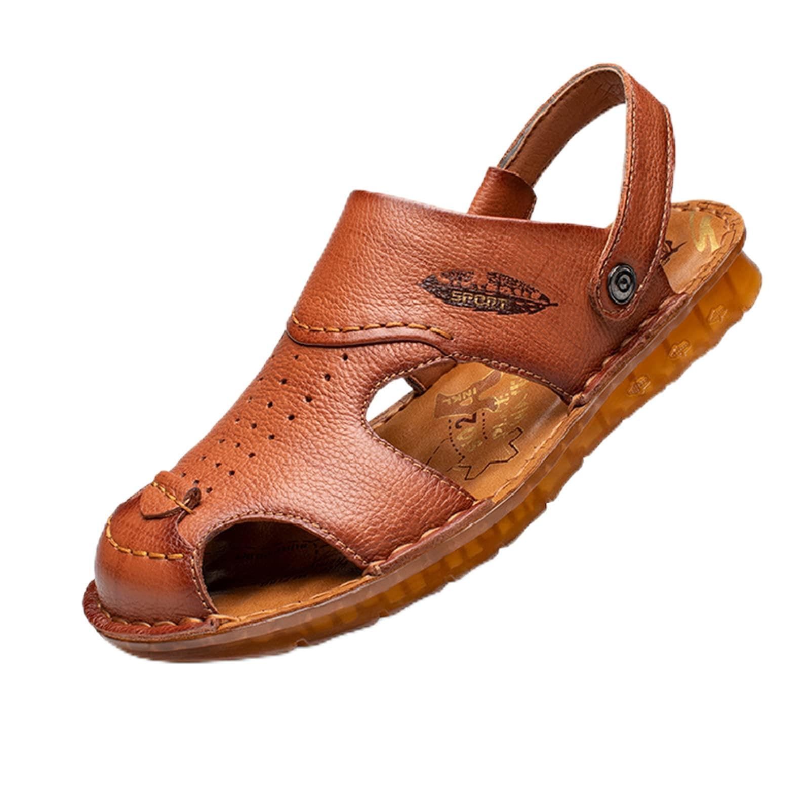 Men's Closed Toe Genuine Leather Soft Breathable Beach Roman Sandals
