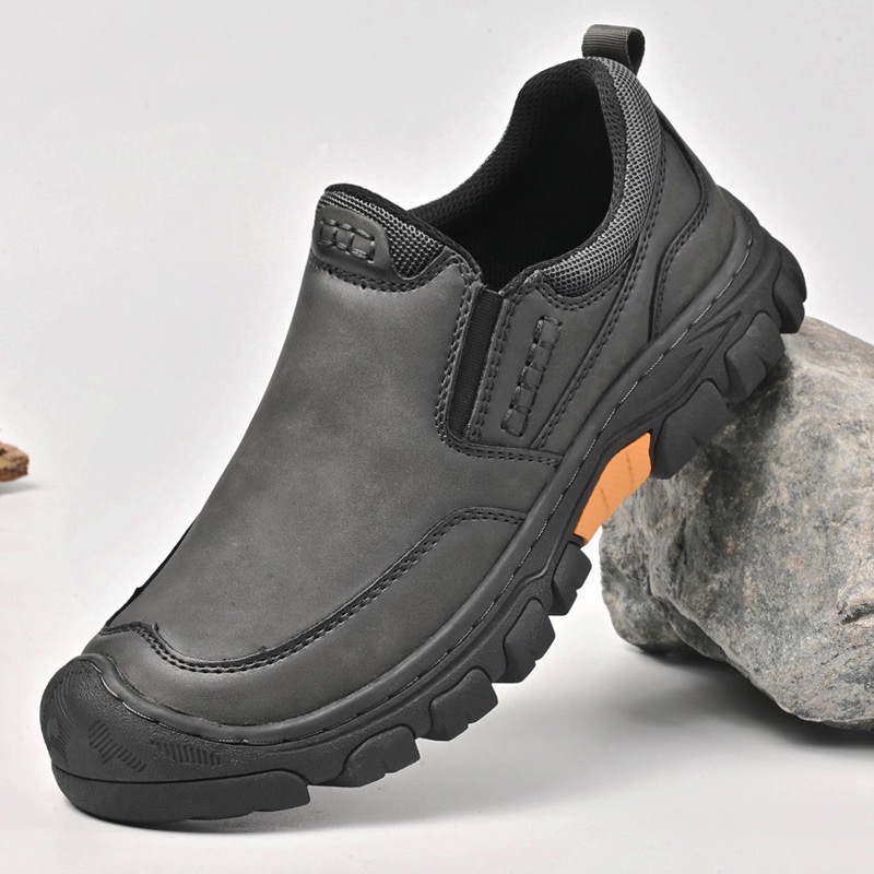 Men's Wide Toe Slip-On Leather Loafers | Arch Support & Anti-Collision Outdoor Shoes